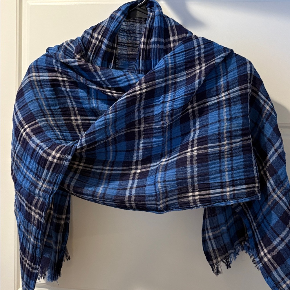 Plaid Blue/Black/White Long Scarf